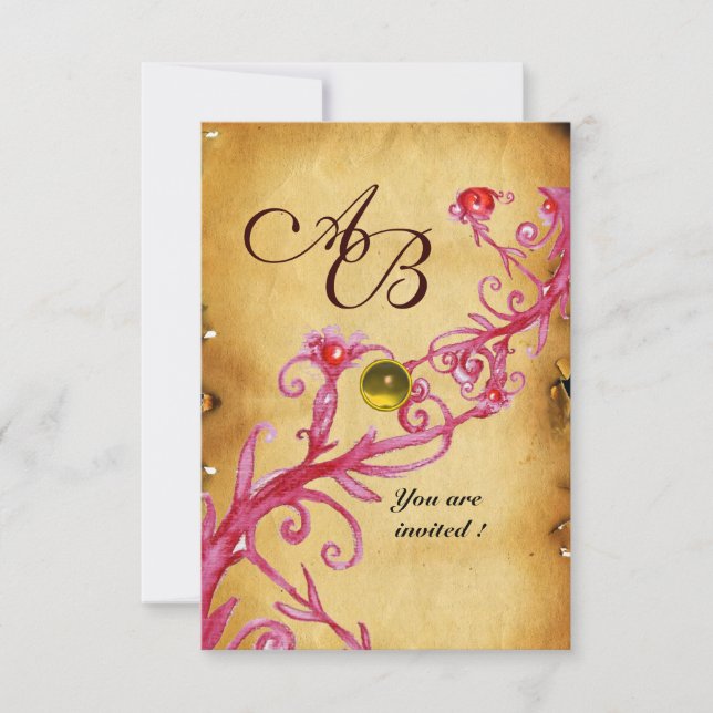 MAGIC BERRIES  MONOGRAM  Parchment Yellow rsvp Invitation (Front)