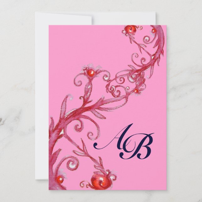 MAGIC BERRIES,MONOGRAM red violet Invitation (Front)