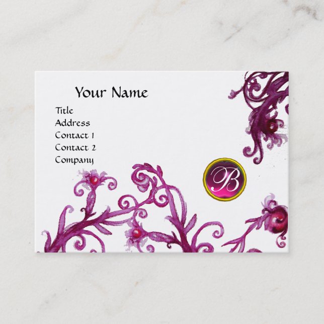 MAGIC BERRIES MONOGRAM, ruby red pink Business Card (Front)