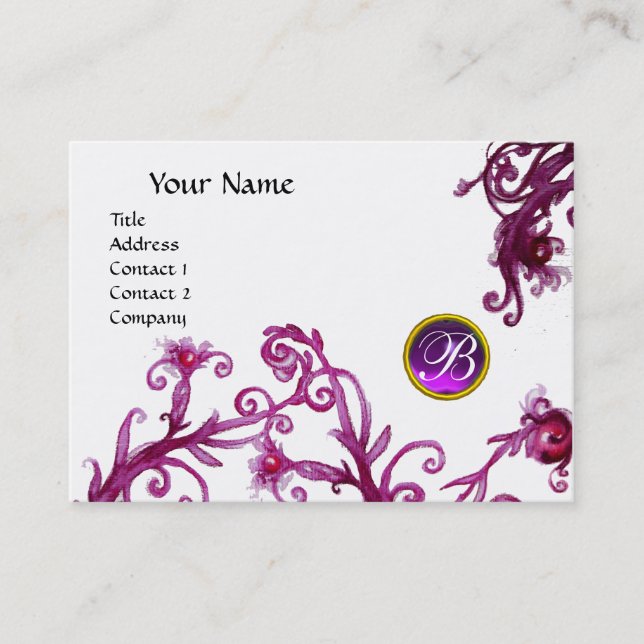 MAGIC BERRIES MONOGRAM, ruby red purple Business Card (Front)