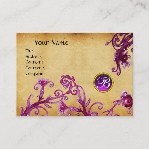 MAGIC BERRIES MONOGRAM ruby red purple parchment Business Card