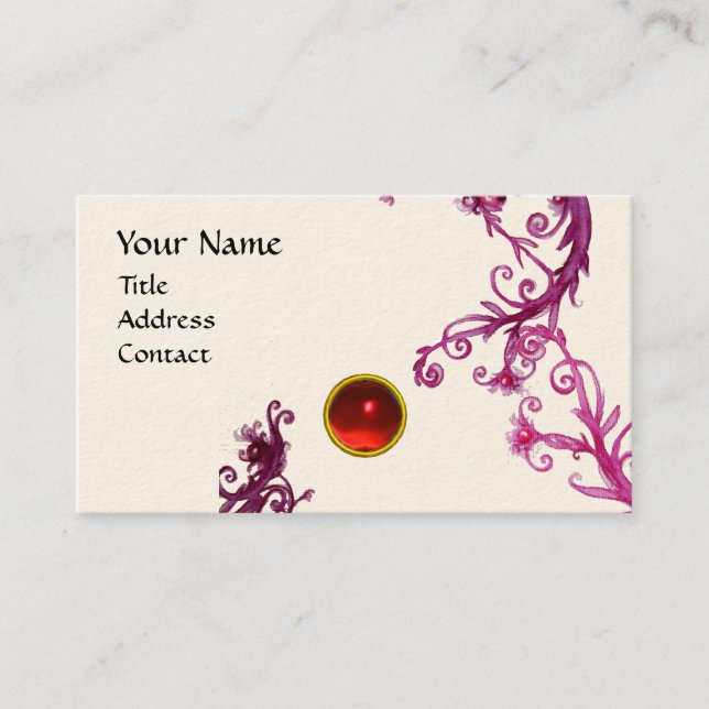 MAGIC BERRIES  MONOGRAM  swirl gem red cream Business Card (Front)