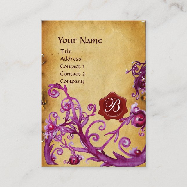MAGIC BERRIES MONOGRAM wax seal parchment purple Business Card (Front)