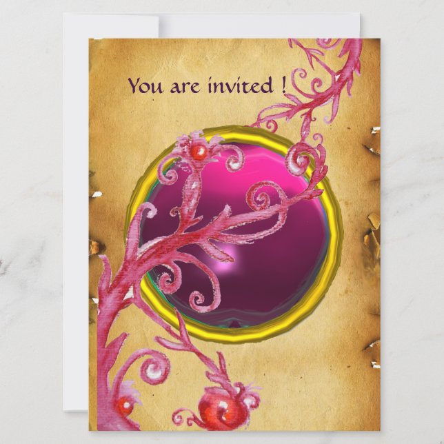MAGIC BERRIES PARCHEMENT GEM red ruby Invitation (Front)