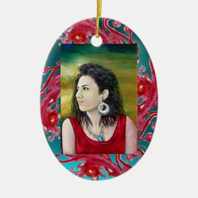 MAGIC BERRIES PHOTO TEMPLATE Red Ruby Ceramic Ornament (Front)