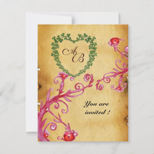 MAGIC BERRIES SHAMROCK HEART MONOGRAM parchment Invitation