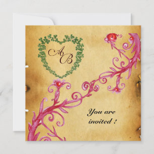 MAGIC BERRIES SHAMROCK HEART MONOGRAM parchment Invitation