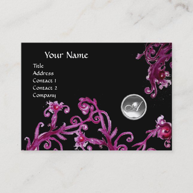 MAGIC BERRIES WHITE CRYSTALGEM MONOGRAM black Business Card (Front)