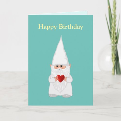 Magic Birthday Gnome with Heart on Teal Card