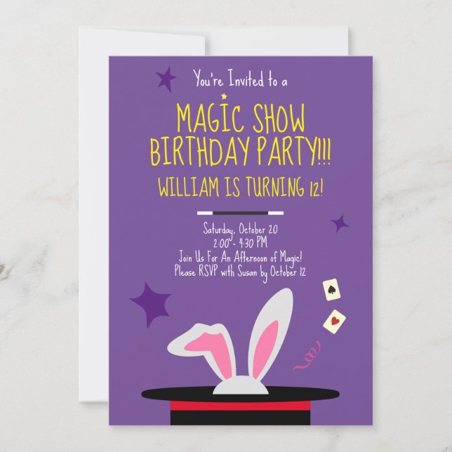 Magic Birthday Party Invitation - Top Hat & Rabbit (Front)