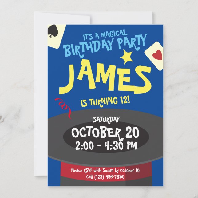 Magic Birthday Party Invitation - Top Hat Surprise (Front)