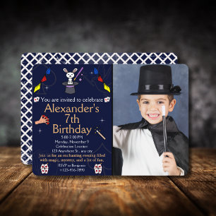 Magic Birthday with custom Photo Magician Theme Invitation