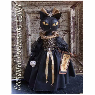 Magic Black cat Doll Photo Sculpture Pin