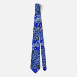 MAGIC BLUE BERRIES Fantasy Floral Swirls Neck Tie
