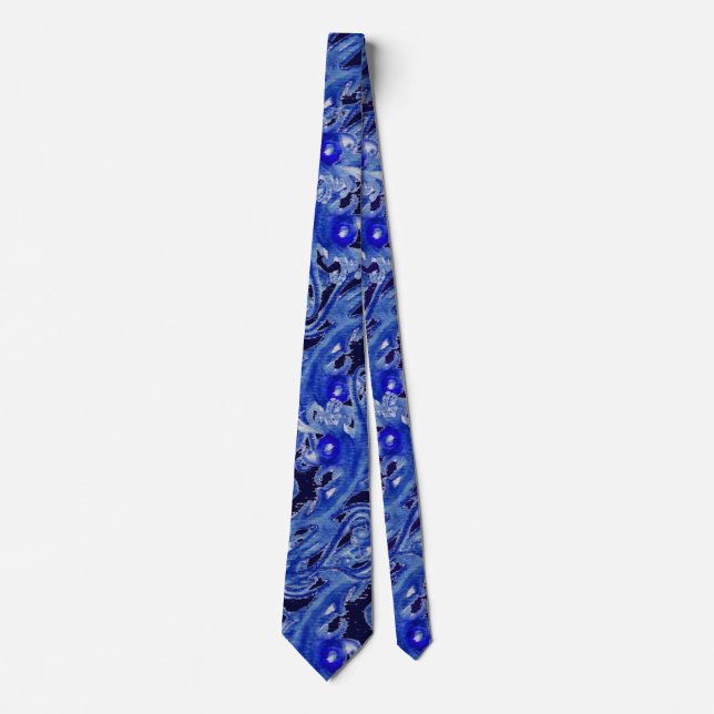 MAGIC BLUE BERRIES Fantasy Floral Swirls Neck Tie (Front)