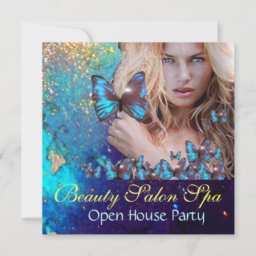 MAGIC BLUE BUTTERFLY Open House Party Monogram Invitation