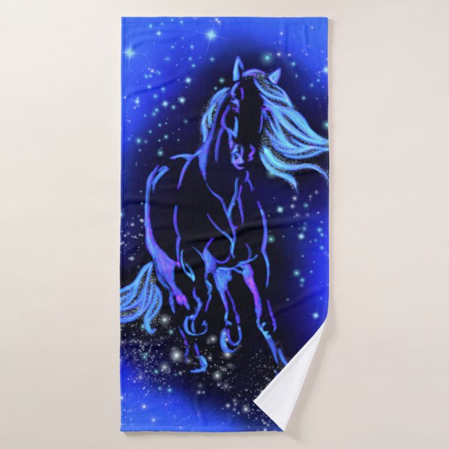 Magic Blue Horse Running At Moonlight Starry Night Bath Towel (Bath Towel)