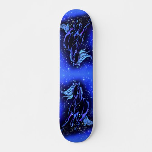 Magic Blue Horse Running At Moonlight Starry Night Skateboard