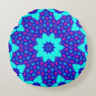 Magic Blue kaleidoscope bloomed Round Pillow