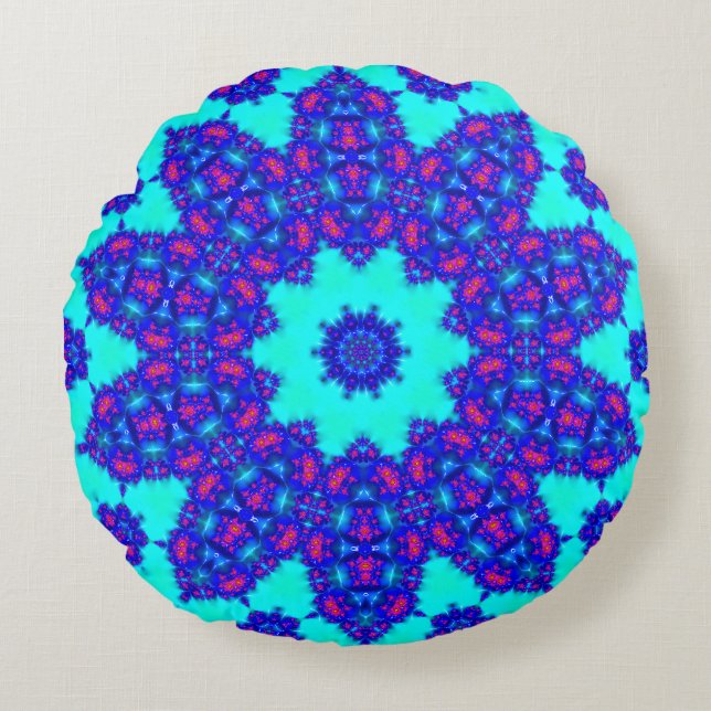 Magic Blue kaleidoscope bloomed Round Pillow (Front)