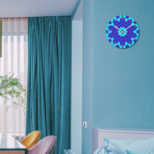 Magic Blue kaleidoscope flourished numbered Round Clock
