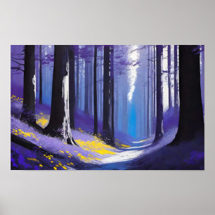 Magic Blue Purple Yellow Black White Forest Image Poster