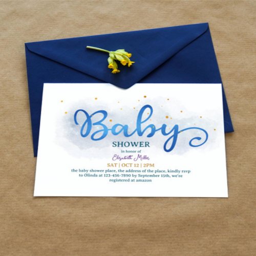 Magic Blue Watercolor Baby Boy Shower Invitation