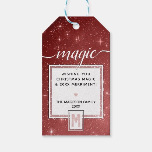 MAGIC Blush Watercolor Monogram  Burgundy Starry Gift Tags