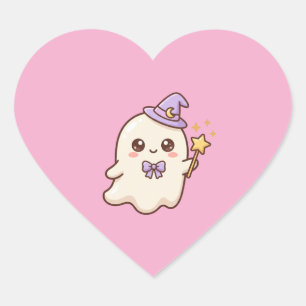 Magic Boo Cute Kawaii Ghost with Star Wand Hallowe Heart Sticker