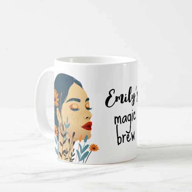 Magic Brew Floral Woman Mug (Front Left)