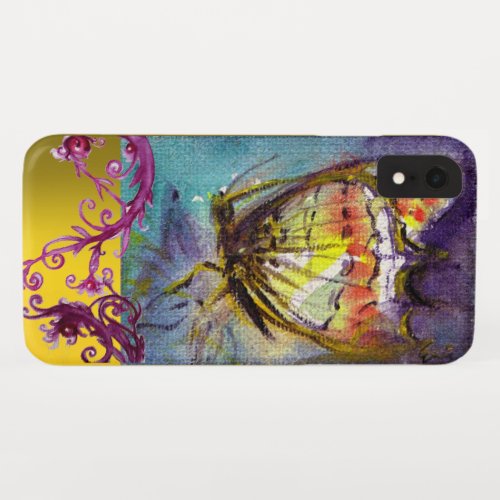 MAGIC BUTTERFLYBLUE GOLD YELLOW PINK FLORAL SWIRL iPhone XR CASE