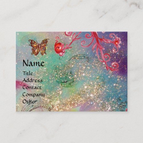 MAGIC BUTTERFLY blue green yellow gold sparkles Business Card