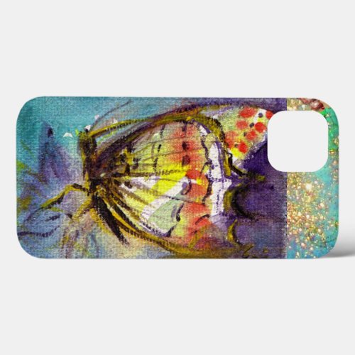 MAGIC BUTTERFLY IN BLUE GOLD SPARKLES iPhone 13 CASE