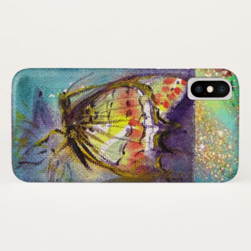 MAGIC BUTTERFLY IN BLUE GOLD SPARKLES iPhone X CASE