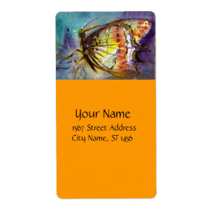 MAGIC BUTTERFLY IN BLUE Orange Yellow Label