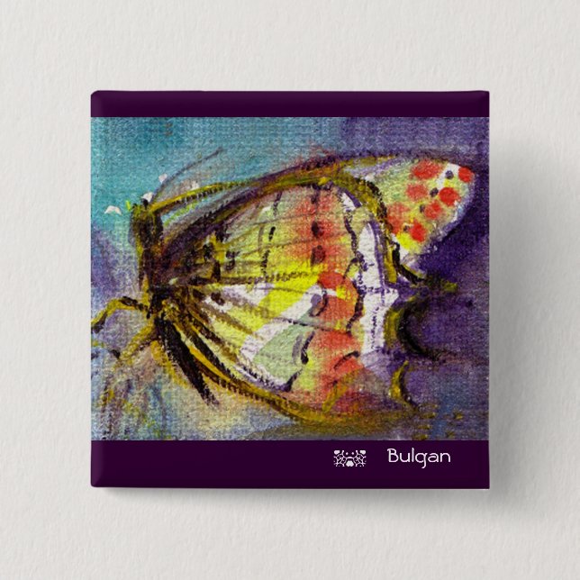 MAGIC BUTTERFLY IN BLUE PINBACK BUTTON (Front)
