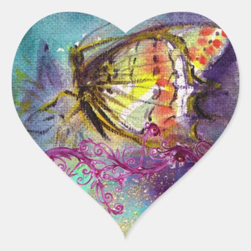 MAGIC BUTTERFLY IN BLUE Pink Floral Swirls Heart Sticker