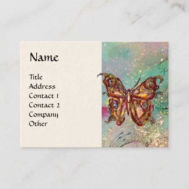 MAGIC BUTTERFLY IN GOLD AND BLUE SPARKLES BUSINESS CARD (Front)