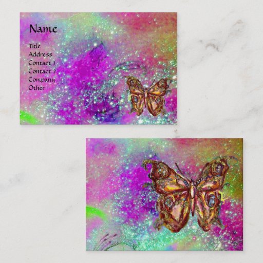 Customizable MAGIC BUTTERFLY IN GOLD,BLUE PURPLE TEAL SPARKLES BUSINESS CARDS
