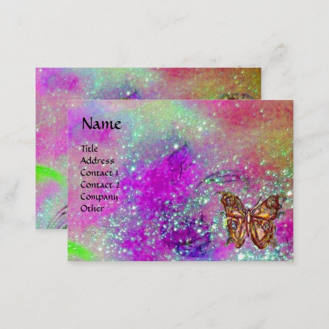 MAGIC BUTTERFLY IN GOLD,BLUE PURPLE TEAL SPARKLES BUSINESS CARD (Front/Back)