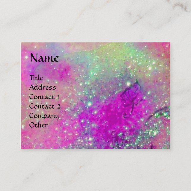 MAGIC BUTTERFLY IN GOLD,BLUE PURPLE TEAL SPARKLES BUSINESS CARD (Front)