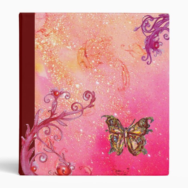 MAGIC BUTTERFLY IN SPARKLES pink red purple violet Binder (Front)