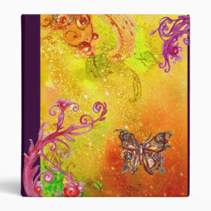 MAGIC BUTTERFLY IN SPARKLES yellow green red brown 3 Ring Binder