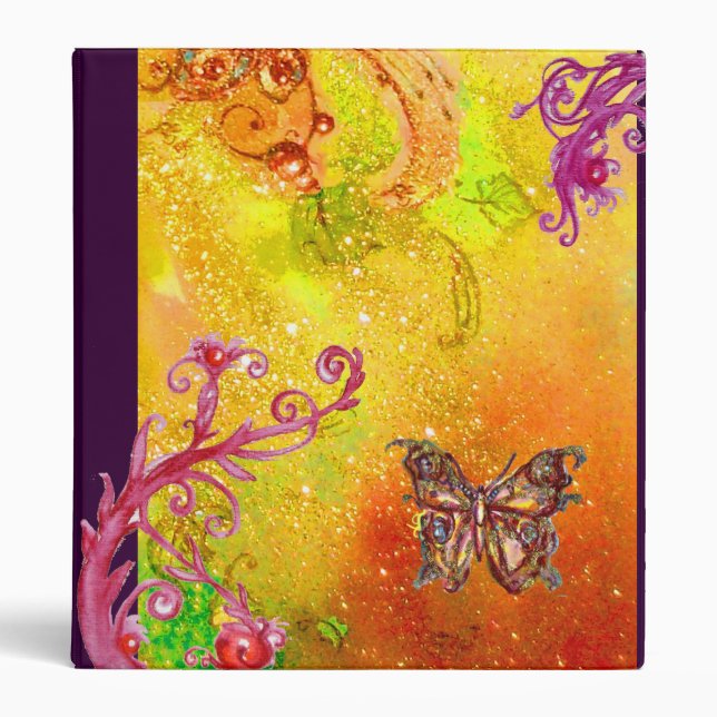 MAGIC BUTTERFLY IN SPARKLES yellow green red brown 3 Ring Binder (Front)