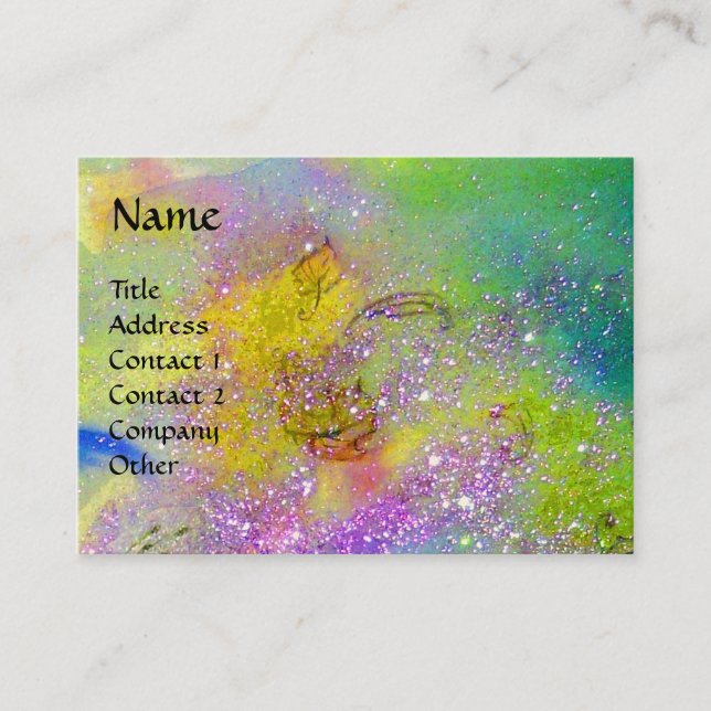 MAGIC BUTTERFLY purple green yellow gold sparkles Business Card (Front)
