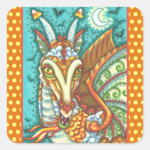MAGIC CANDY CORN DRAGON, HALLOWEEN FANTASY SQUARE STICKER