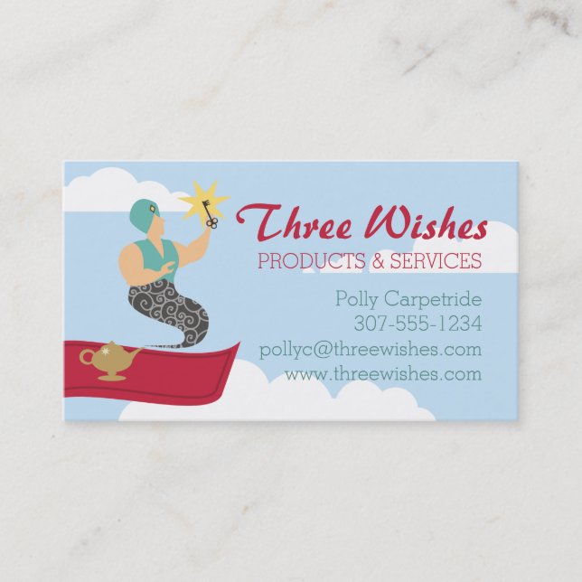 Magic carpet genie with key consulting solutions business card (Front)