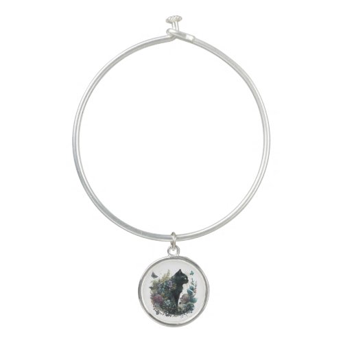 Magic Cat Bangle Bracelet with Round Charm