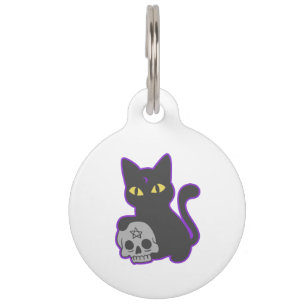 Magic cat with ghotic skull - Choose back color Pet ID Tag