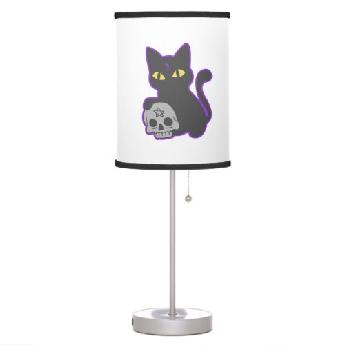 Magic cat with ghotic skull _ Choose back color Table Lamp